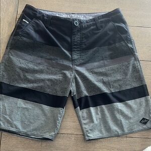 Black and Gray Striped Board Shorts